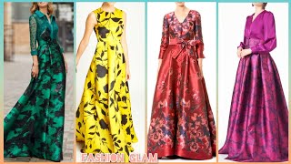 Floral Print Silk Jacquard Shirt DressesTaffeta Long Evening Party Gowns 2024 [upl. by Foushee488]