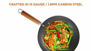 Commercial Chef CHCSW12 12quot Carbon Steel Wok with Acacia Wood Handle [upl. by Nerhtak]