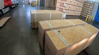 Unloading Trailer with ergonomic OSB from Germany Electric Forklift POV [upl. by Godber]