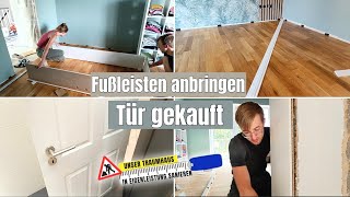 Bauvlog N° 44  Fertiges Schlafzimmer 😍  Fußleisten anbringen  Kassettentür einbauen 🔨 [upl. by Laaspere136]