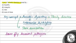 Cysts of amoebic dysentery spread by  A housefly B mosquito C men D none of these [upl. by Lednyc]