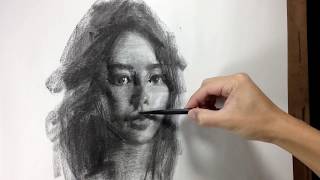 Drawing portrait in charcoal [upl. by Leaj]