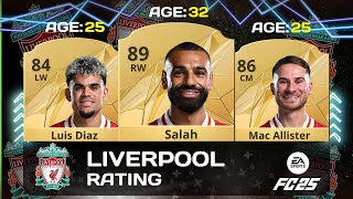 FC 25  LIVERPOOL OFFICIAL RATINGS 😱🔥 ft Salah Van Dijk and Alisson [upl. by Alorac]