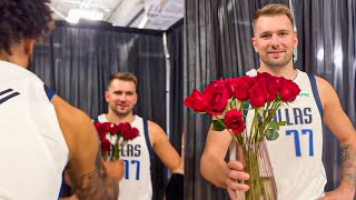 Luka Doncics Reaction When Lively Interrupted His Interview and Gave Him a Bouquet of Roses [upl. by Olrac695]