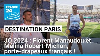 JO 2024  Florent Manaudou et Mélina RobertMichon portedrapeaux français  • FRANCE 24 [upl. by Annayrb]