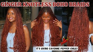 I GAVE MYSELF GINGER KNOTLESS BOHO BRAIDS Chile  ft Ywigs  Perfect Fall Hair Color [upl. by Jovitta]