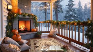 Cozy Winter Porch with Crackling Fireplace amp Relaxing Snowfall Ambience ❄️ [upl. by Nerte]