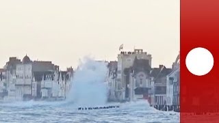 Waves flood streets as oceans wrath hits SaintMalo coastline in France [upl. by Chelsy198]