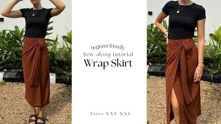 Wrap skirt sewing pattern  Beginner friendly sewalong tutorial  Asymmetric hem [upl. by Aicul]