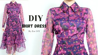 DIY Long Sleeve Shirt Dress  Develop Basic Pattern  Zoe DIY [upl. by Aed]