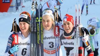 10 km skiathlon Tour de Ski 2017 Stina Nilsson spurtar ner Diggins och Weng i Oberstdorf [upl. by Harutak]