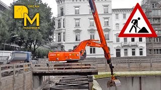 HITACHI ZAXIS 350 BAGGER MIT TELESKOPSTIEL GROSSBAUSTELLE INNENSTADT  DREAM MACHINES [upl. by Einahpehs]