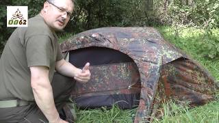 Ein Mann Zelt Recom Flecktarn Einmannzelt MilTec pup tent for one person [upl. by Claudianus491]