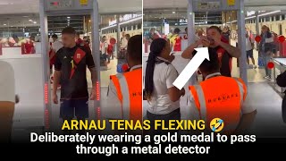 Spanish Goalkeeper Arnau Tenas Hilarious Metal Detector Moment After Paris 2024 Gold Win [upl. by Caine72]