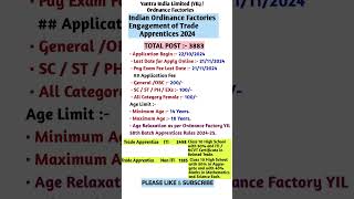 Indian ordinance factories apprentices vacancy 2024 shorts trendingshorts viralshort [upl. by Kris564]