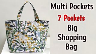 DIY 7 POCKETS SHOPPING BAG TUTORIAL  Multi pocket bag  Shopping bag making at home  DIY Tote bag [upl. by Derriey934]