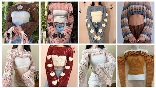 Crochet sleeve designs and crochet crop shirt design ideas [upl. by Eidderf222]