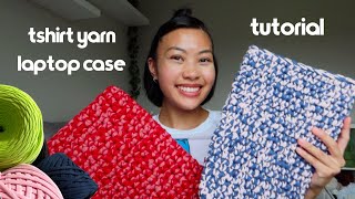 How to make a crochet tshirt yarn laptop sleeve  tutorial [upl. by Onileba]