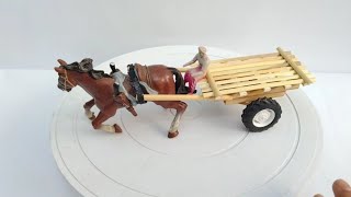 how to make village horse cart craft model bamboo se ghoda gadi kaise banaye [upl. by Arrimat]