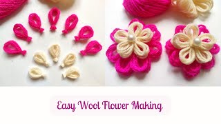 Quick and Easy Woolen Flower Making with Fingers Simple Wool Craft Idea [upl. by Townsend]