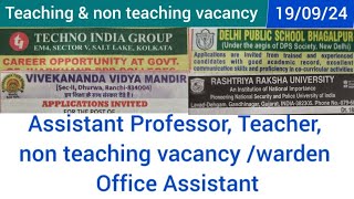 19th September Teaching amp Non teaching vacancyTechno India Group Delhi Public School [upl. by Etnaihc]