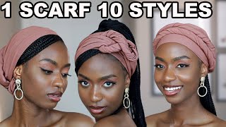 10 QUICK AND EASY WAYS TO STYLE 1 HEADSCARF  HEADWRAP  TURBAN WITH KNOTLESS BRAIDS [upl. by Aihsenet]