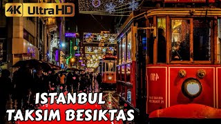 🇹🇷Nightlife Istiklal Avenue Beşiktaş Turkey Istanbul Walking Tour Tourist Guide 4k video [upl. by Neersin]