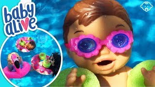 👶 Baby Alive Daycare Kids GO SWIMMING in a baby pool with new floaties 💦 [upl. by Glick]