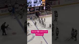 Marc Andre Fleury gets a final win in Pittsburgh and the crowd goes WILD Via X Real RobRossiminnes [upl. by Ahsieki]