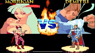 Darkstalkers 2  Morrigan Aensland vs Demitri Maximoff Hard AI Arcade Mode Vampire Hunter Revenge [upl. by Fayre149]