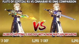 ALBEDO HITTING 5300 DEF with New Natlan Weapon  Flute of Ezpitzal R5 vs Cinnabar R5 DMG Comparison [upl. by Elrak]