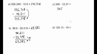 Oduzimanje decimalnih brojeva  01  pismeni postupak [upl. by Greenquist]