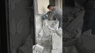 Worker remove insulation styrofoam wall [upl. by Atolrac691]