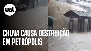 Chuva em Petrópolis temporal causa destruição desabamentos e alagamentos [upl. by Llen]