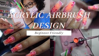 Easy Airbrush Design  Beginner Nail Tech [upl. by Idok]