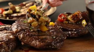 Rib Eye amp Grilled Caponata Salad with LE17 Italian Negroamaro [upl. by Anale696]