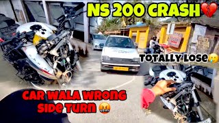 Ns 200 Crash TOTAL LOSE Car wrong turn in Highway RS 200 rider [upl. by Idnib]