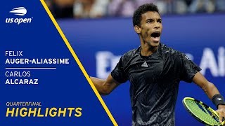 Felix AugerAliassime vs Carlos Alcaraz Highlights  2021 US Open Quarterfinal [upl. by Neilson]