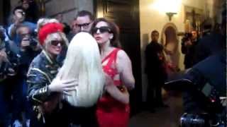 Lady Gaga  Versaces Atelier in Milan 011012 [upl. by Odracir823]