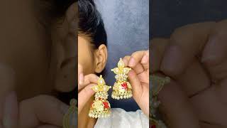 Red Meenakari Lotus Pearl Jhumki Earring For Women [upl. by Nira]