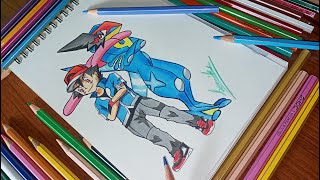 ash greninja drawing easy  childhood series  childhood drawing pokemon drawing [upl. by Amity]