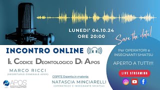 INCONTRO ONLINE  IL CODICE DEONTOLOGICO DI APOS [upl. by Lua]