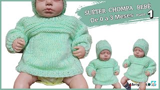 Ropas para bebes recien nacidos a 3 Meses – Jersey Chaqueta Dos agujas PALITOS para bebé con Patron [upl. by Terryn]