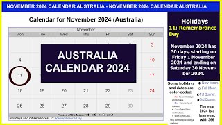 November 2024 Calendar Australia  Australian Public Holidays 2024  Lịch Úc [upl. by Jardena]