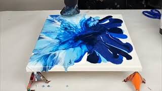 Gorgeous BLUES Hairdryer Acrylic Pour [upl. by Ahsiemal344]