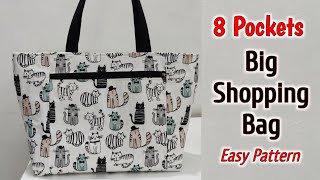 DIY 8 POCKETS SHOPPING BAG TUTORIAL  Multi pocket bag  Shopping bag making at home  DIY Tote bag [upl. by Noicpecnoc480]