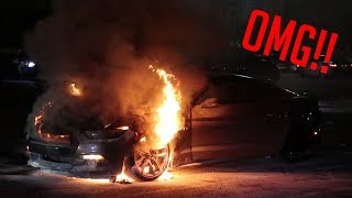 MUSTANG BURNS TO THE GROUND AFTER DONUTS AT CAR MEET [upl. by Farnsworth]