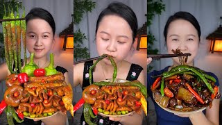 EATING SPICY Food  Chicken Fish Squid And Pork Belly  ASMR MUKBANG [upl. by Trevah289]