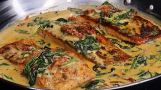 Delicious Creamy Tuscan Salmon Recipe Delicious and Quick [upl. by Pressey856]