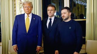 Trump Macron Zelenskyy meeting and handshakes in Paris before NotreDame Cathedral reopening [upl. by Akimrehs]